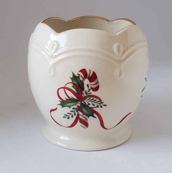 Lenox Votive Holder 24kt Gold Christmas Candy Cane Mistletoe Tealight Holder - Picture 1 of 9